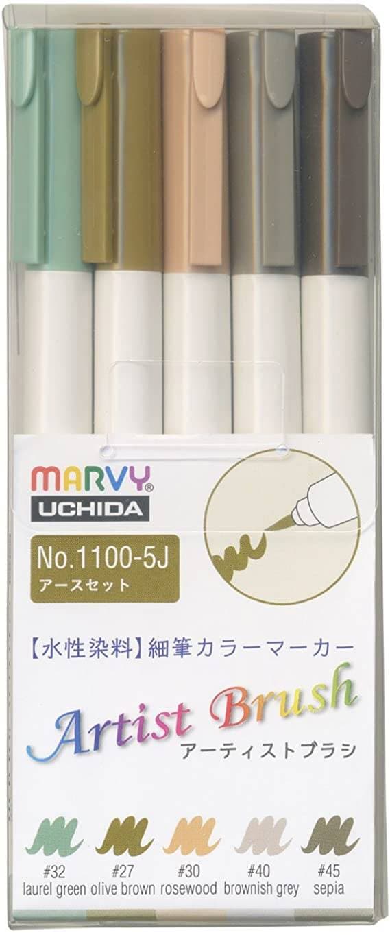 Marvy Artist Brush fixy sada 5ks Earth tóny