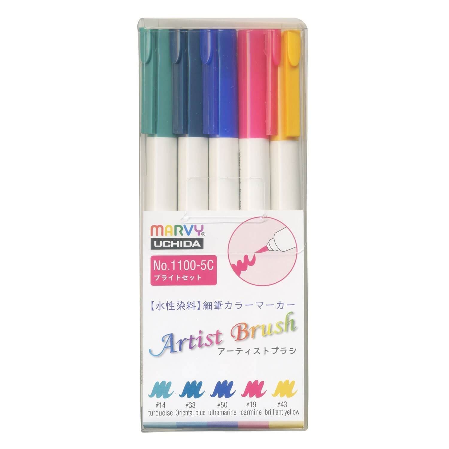 Marvy Artist Brush sada 5ks BRIGHT štětcové fixy