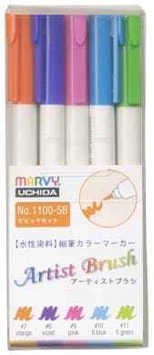 Marvy Artist Brush sada 5ks VIVID umělecké fixy štětcový hrot