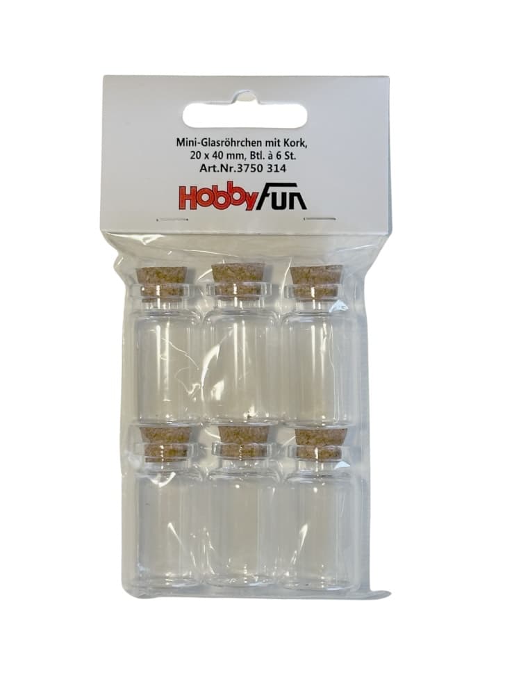 HobbyFun mini lahvičky s korkovou zátkou 20x40 mm sada