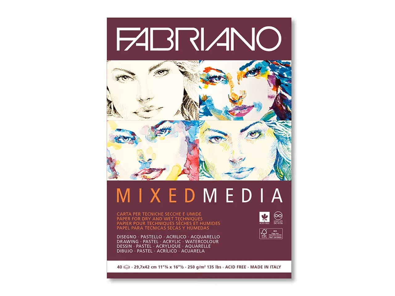 Fabriano Mix Media A4 250g blok 40 listů lepený