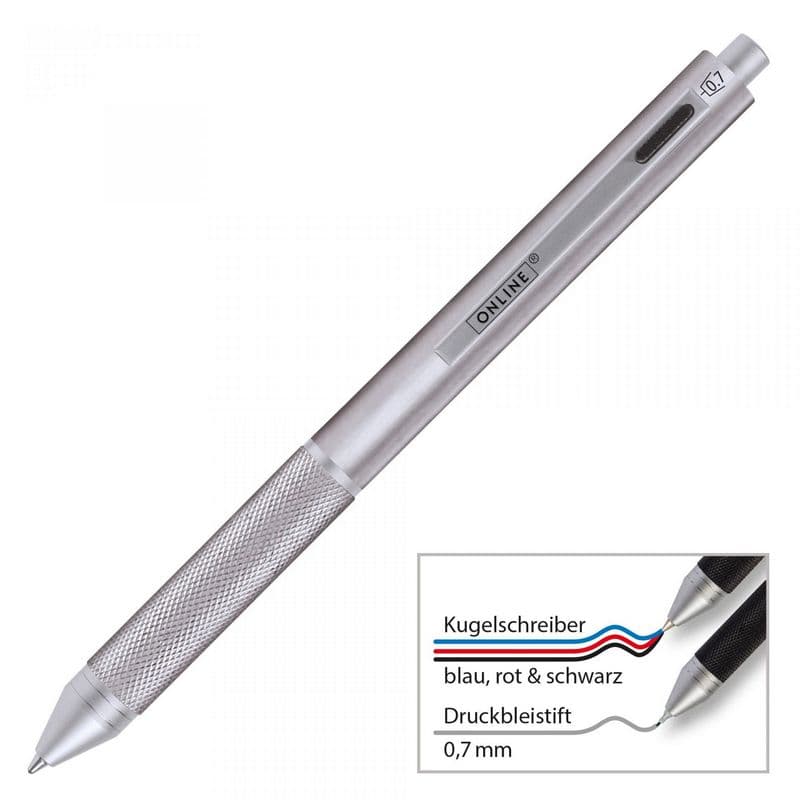 Multifunkční stříbrné kovové pero Online 4 v 1