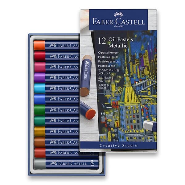 Olejové pastely Faber-Castell sada 12 metalických barev