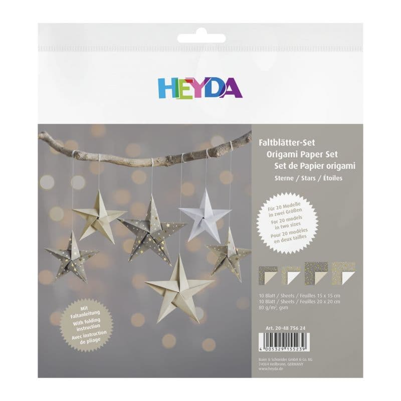 Heyda origami papíry šedé zlatými hvězdičkami 15x15 20x20 cm