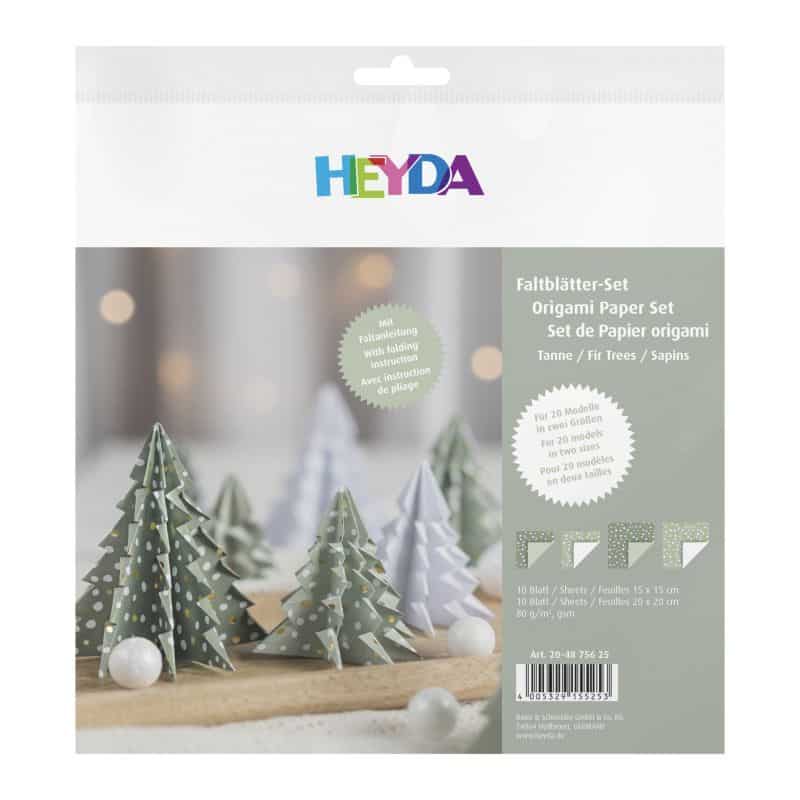 Heyda origami papíry zelená zlaté tečky 15x15 20x20 cm