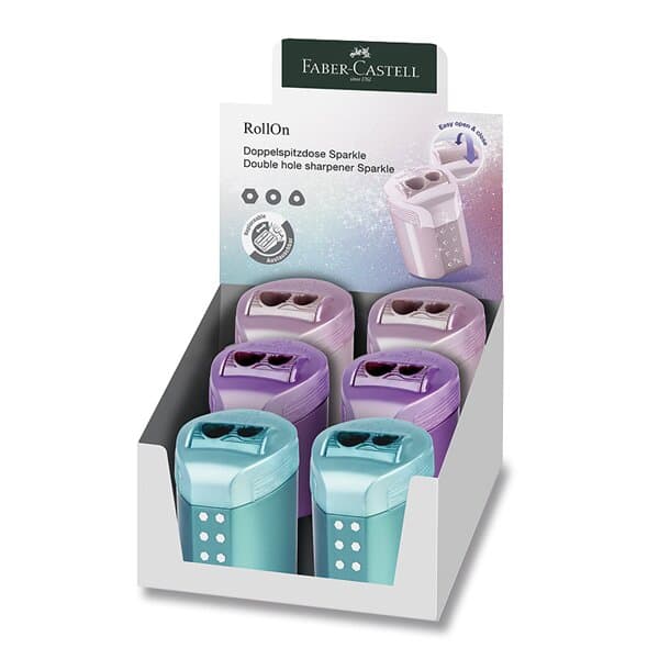 Faber-Castell RollOn Sparkle ořezávátko se zásobníkem různé barvy