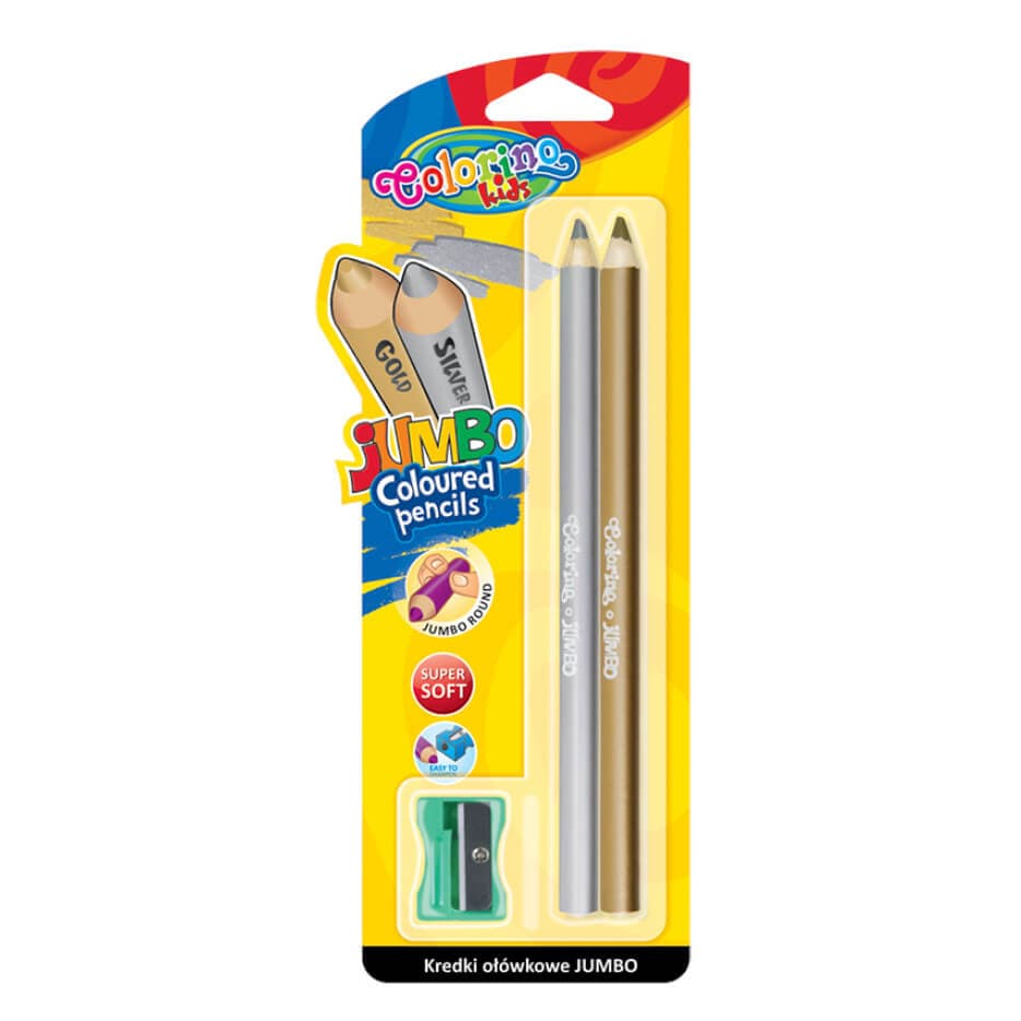 Colorino JUMBO SUPER SOFT pastelky zlatá a stříbrná s ořezávátkem