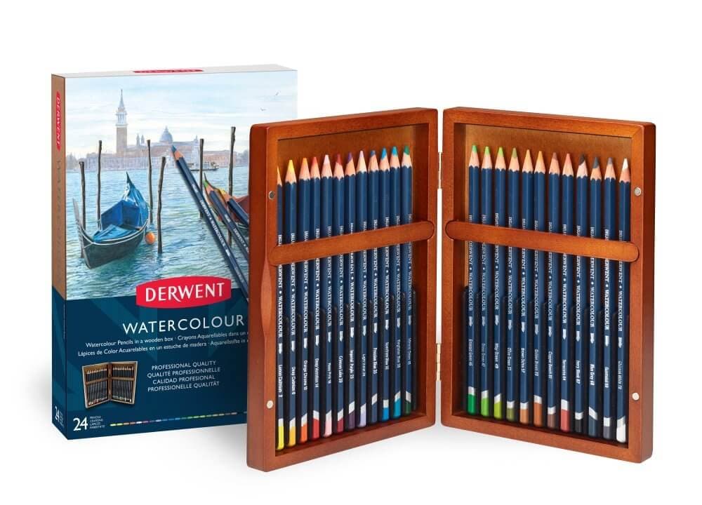 Derwent Watercolour dřevěná kazeta 24 akvarelových pastelek