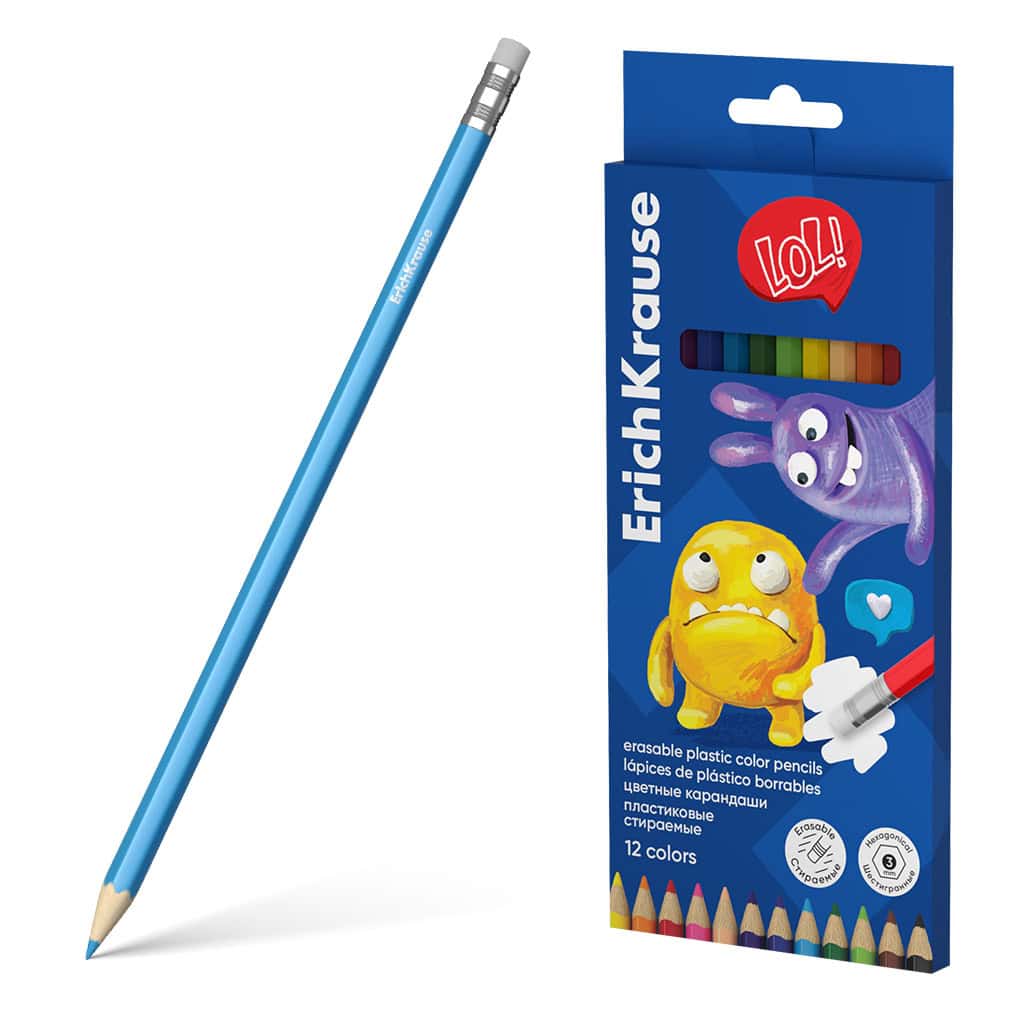 ErichKrause Jolly Friends bezdřevé pastelky s gumou 12 barev