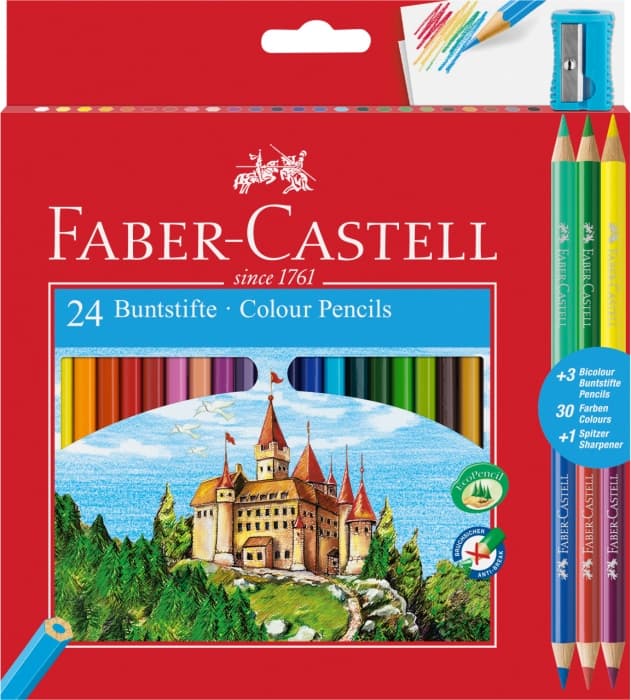 Faber-Castell EKO sada 24 pastelek šestihranné s ořezávátkem