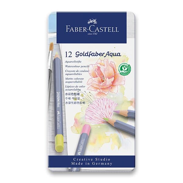 Faber-Castell Goldfaber Aqua Pastel pastelky 12 barev kovové pouzdro
