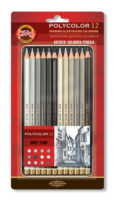 Pastelky Koh-i-Noor 3822 Polycolor Grey Line 12 odstínů šestihranné