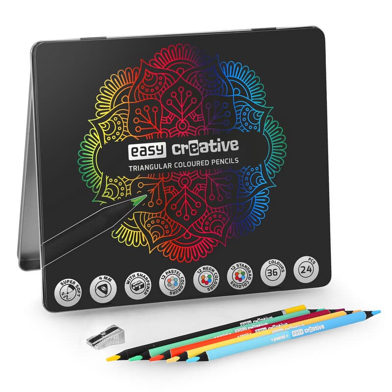 Pastelky trojhranné Easy Creative 36 barev plechová krabička