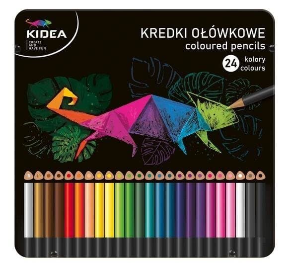 Kidea trojhranné pastelky 24 kusů v plechové krabičce