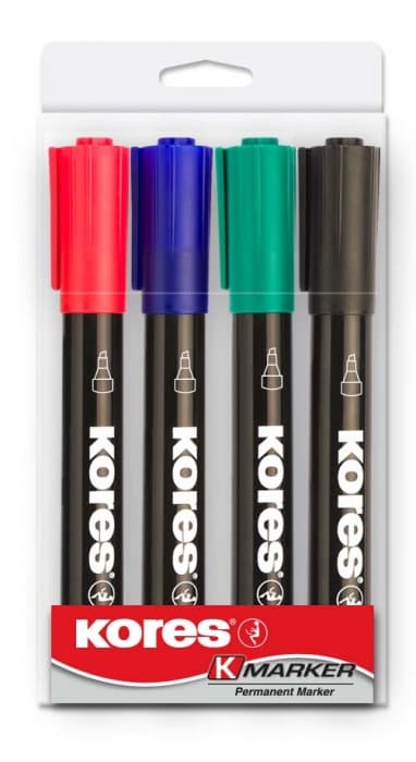 Permanentní popisovač Kores zkosený hrot sada 4 ks