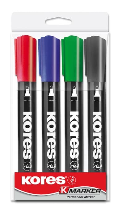 Permanentní popisovač Kores sada 4 ks kulatý hrot