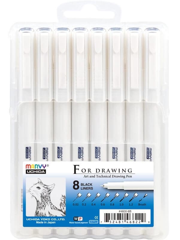 Marvy For Drawing sada 8 černých pigmentových popisovačů