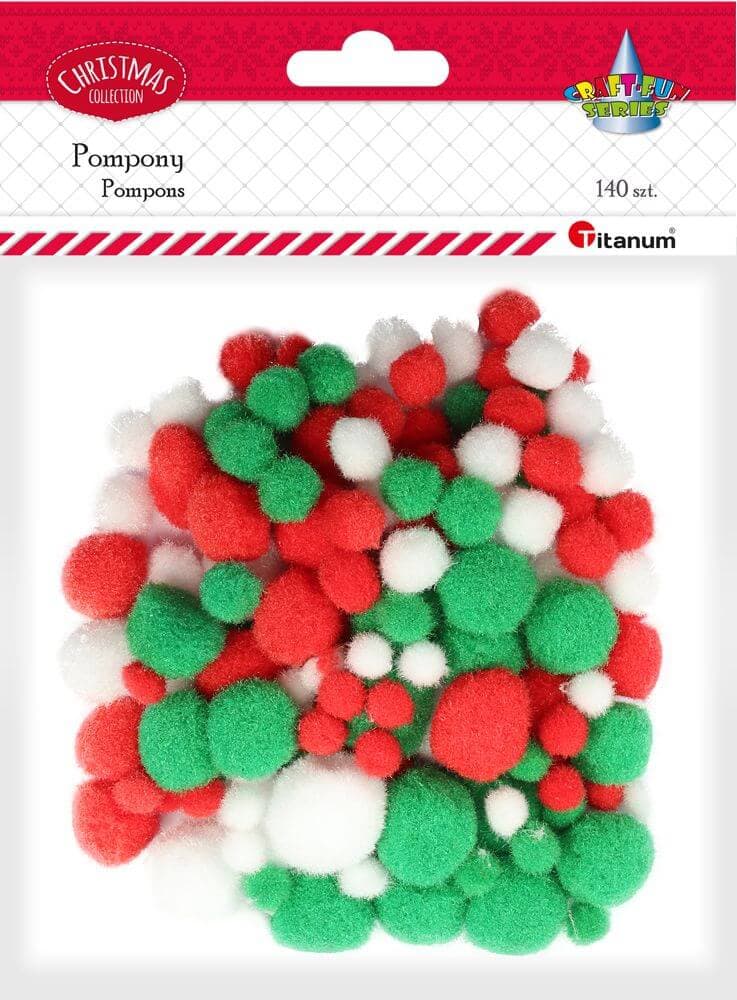 Titanum pompony mix červená bílá zelená 140 kusů