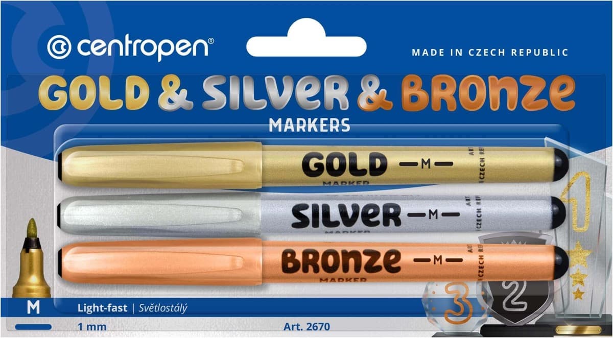 Centropen 2670 popisovače zlatý stříbrný bronzový metalické barvy