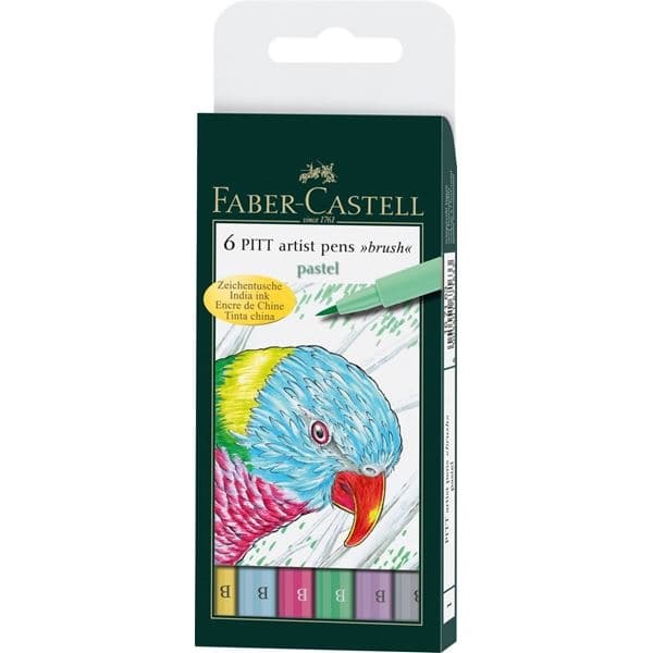 Faber-Castell Pitt Artist Pen B štětcový popisovač pastelové barvy sada 6 ks