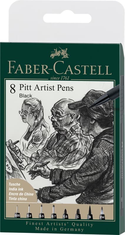 Faber-Castell Pitt Artist Pens sada 8 ks černý inkoust