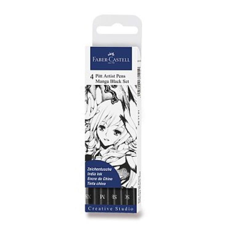 Faber-Castell PITT Manga Black sada 4 linerů XS M SB SC