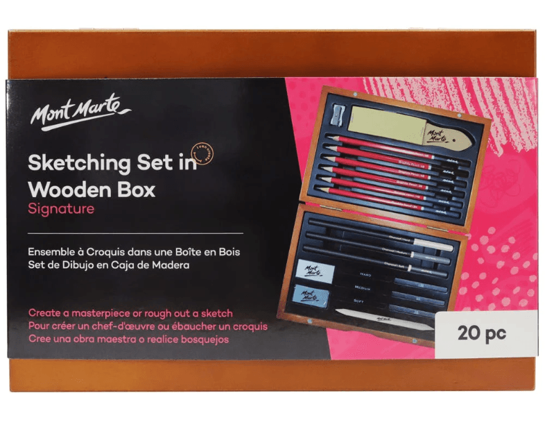 Mont Marte sada na skicování 20 ks dřevěný box