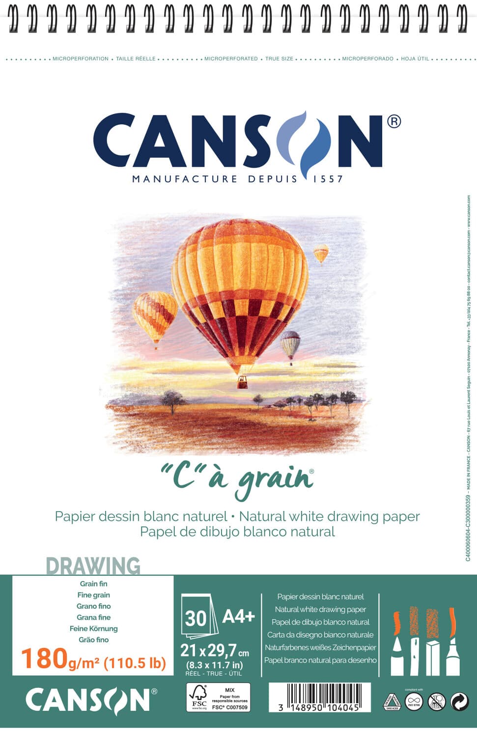 Canson C'agrain spirálový blok A4 180g 30 listů
