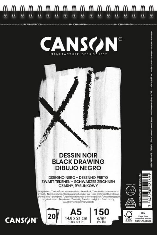 Canson XL Dessin NOIR blok černých papírů A5 kroužková vazba