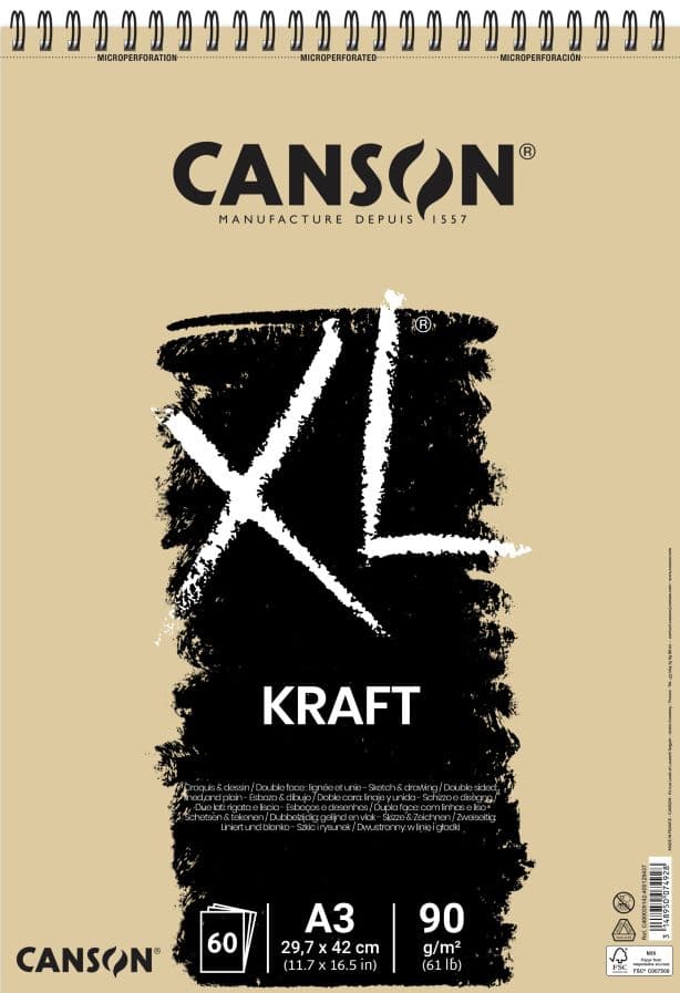 Canson XL Kraft A3 skicák kroužková vazba 90g