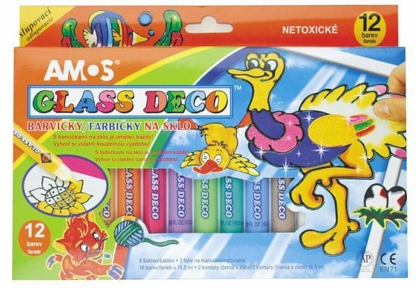 Amos slupovací barvy na sklo sada 12 barev