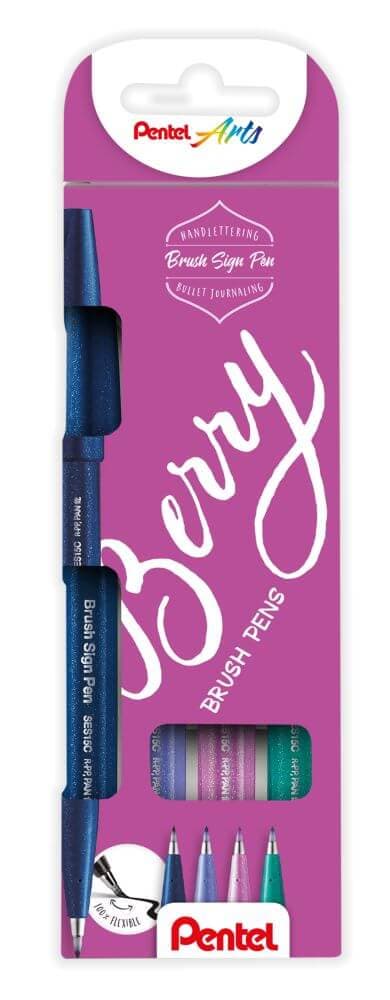 Pentel Brush Sign Pen SES15 sada 4 ks Berry