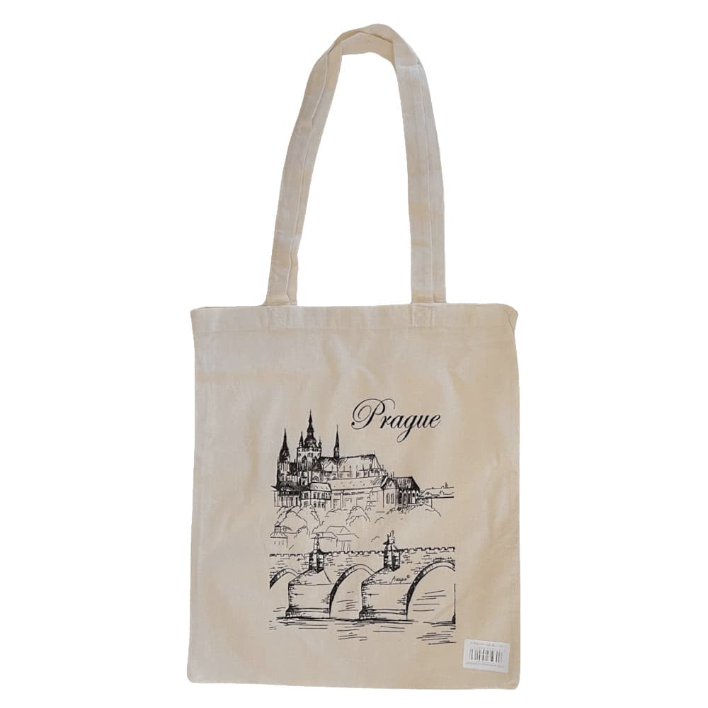 Bavlněná taška s potiskem Prague přírodní 38x42 cm
