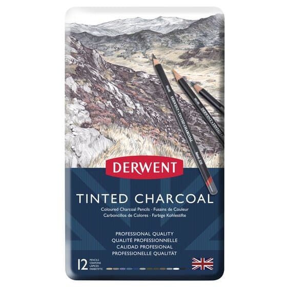 Derwent Tinted Charcoal sada 12 barevných uhlů kreslení