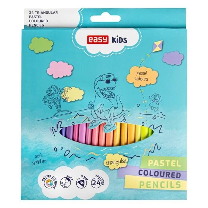 Trojhranné pastelky Easy Kids 24 barev pastelové odstíny