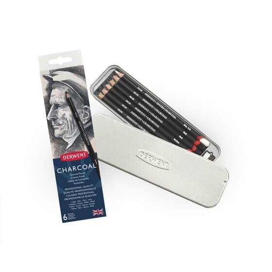 Derwent Charcoal sada 6 uhlů v plechové etui