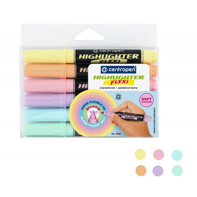 Centropen Flexi sada 6 pastelových zvýrazňovačů čelní pohled