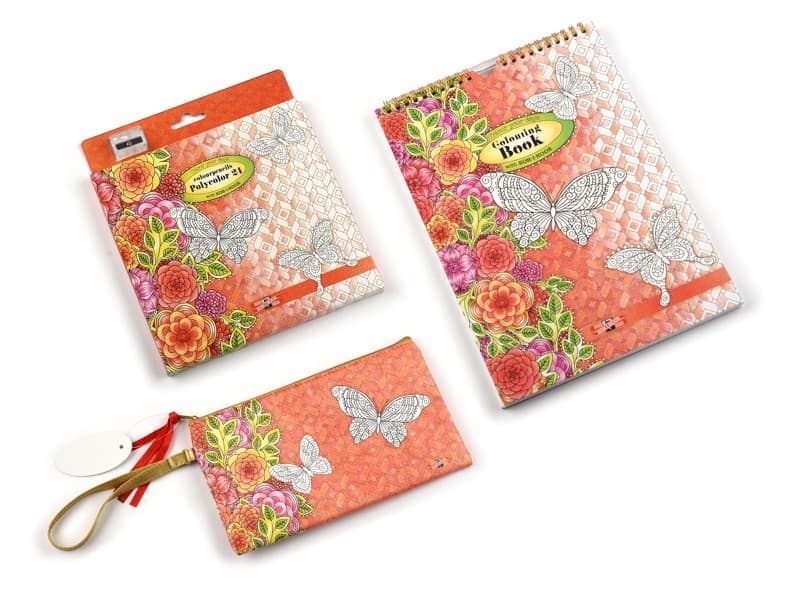 Sada Koh-i-Noor antistresové omalovánky 64 stran, 24 pastelek Polycolor, designový penál