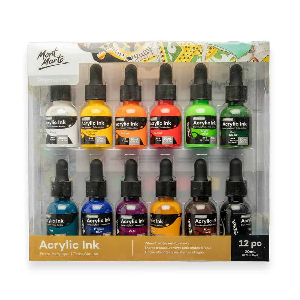 MontMarte Acrylic Ink Premium sada 12 akrylových inkoustů 20ml