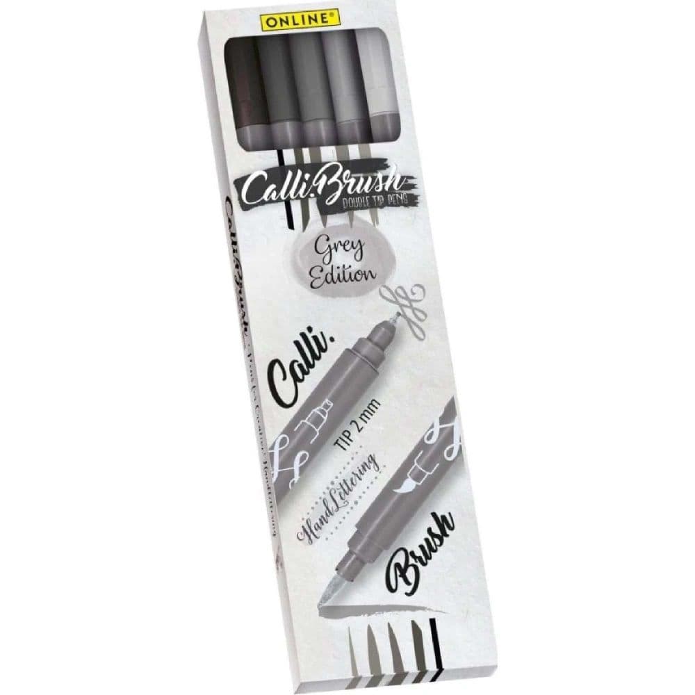 Online Calli.Brush Grey oboustranné kaligrafické fixy sada 5 ks