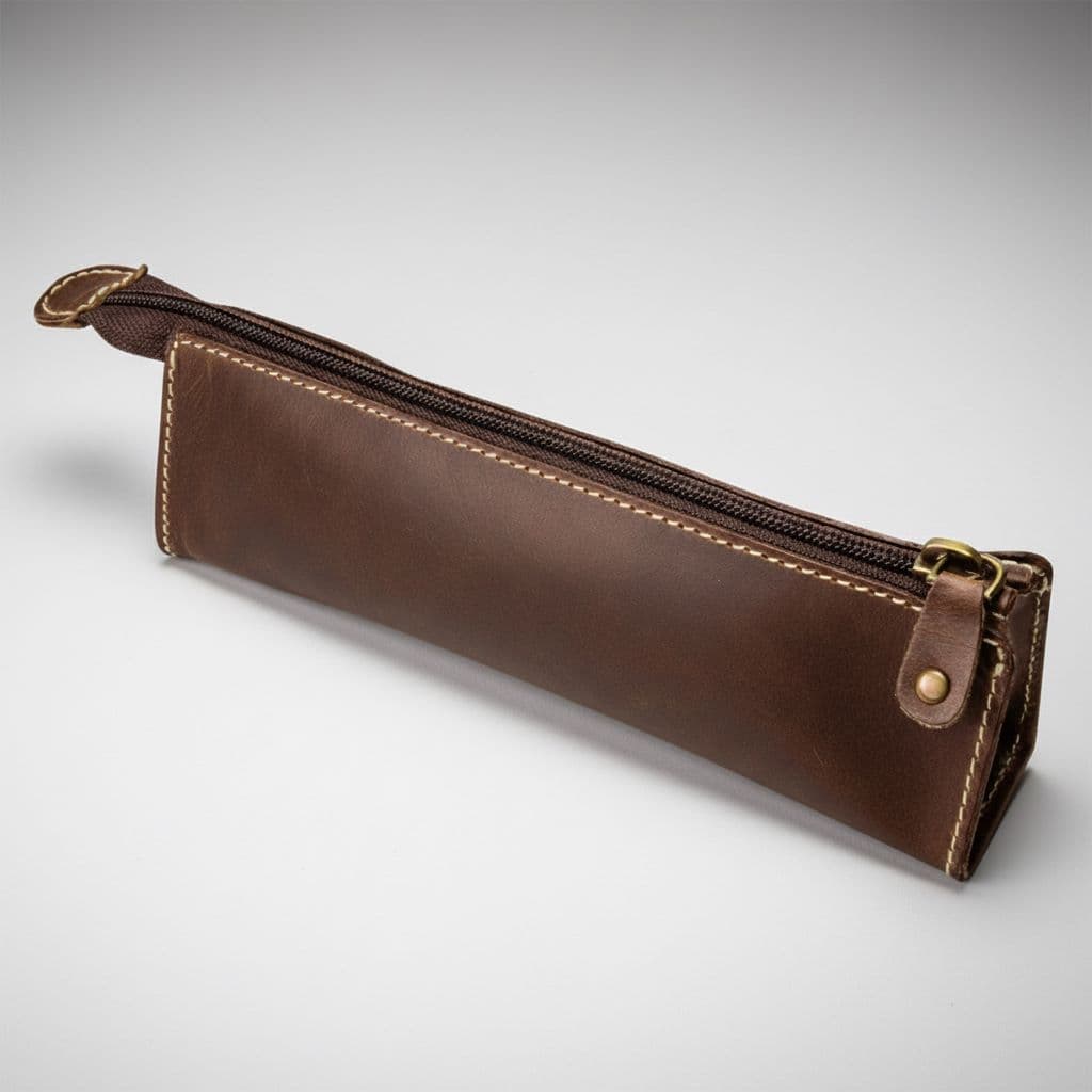 Kožené pouzdro na pera ONLINE se zipem hnědé