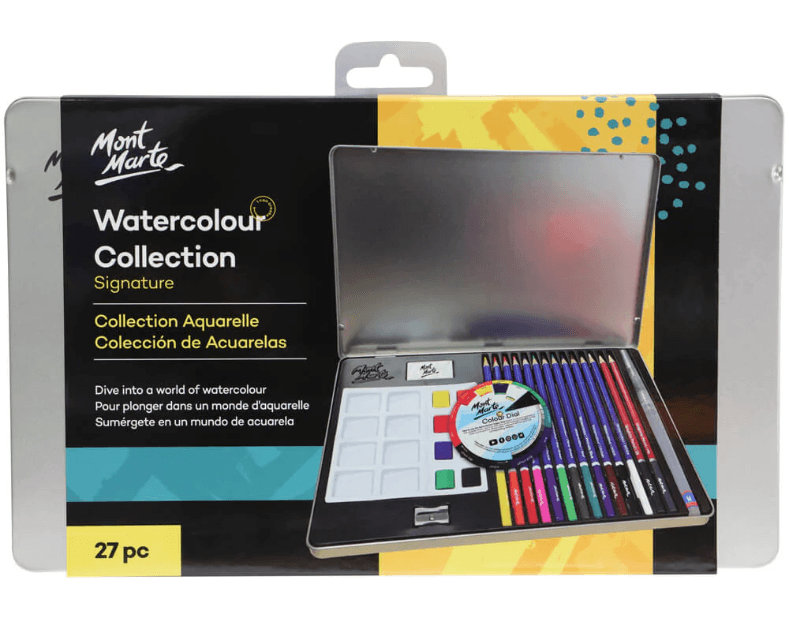 Mont Marte akvarelový malířský set 27 kusů kovový