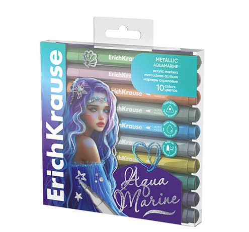 Akrylové popisovače ErichKrause Aquamarine Metallic sada 10 ks