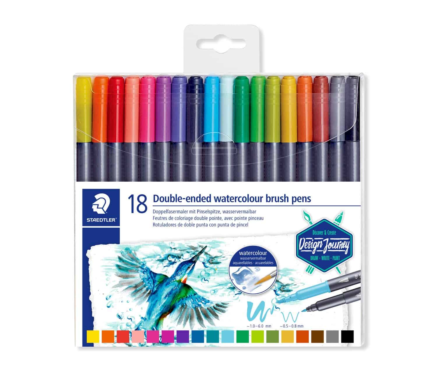 Staedtler Design Journey akvarelové fixy sada 18 barev