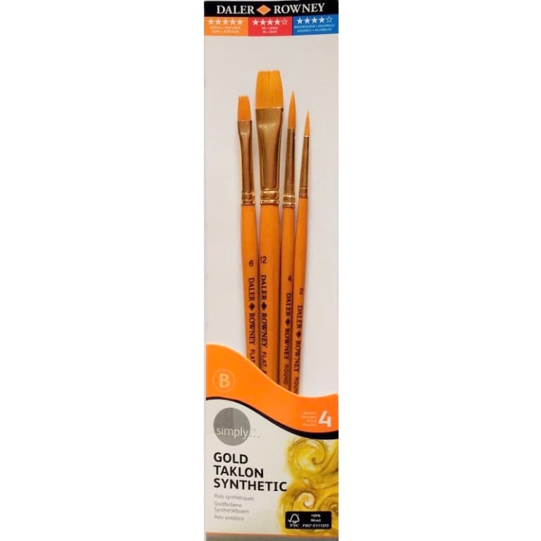 Sada 4 syntetických krátkých štětců Daler Rowney Simply
